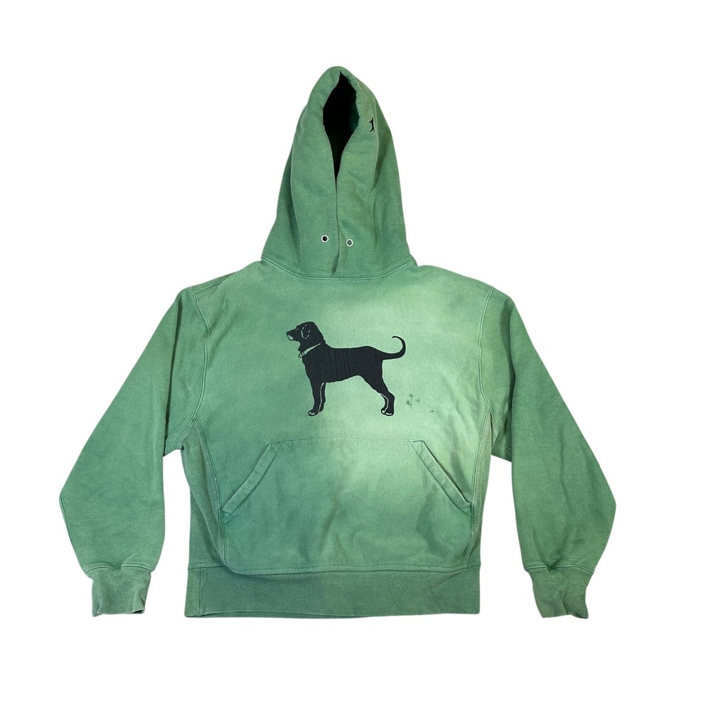 The Black Dog Hoodie Small Green Faded Graphic Pullover Sweatshirt Vintage Style